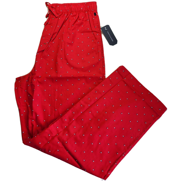 Tommy Hilfiger Men’s Pajama Lounge Sleep Pants Large Red Allover Logo MSRP$42 - Picture 1 of 7